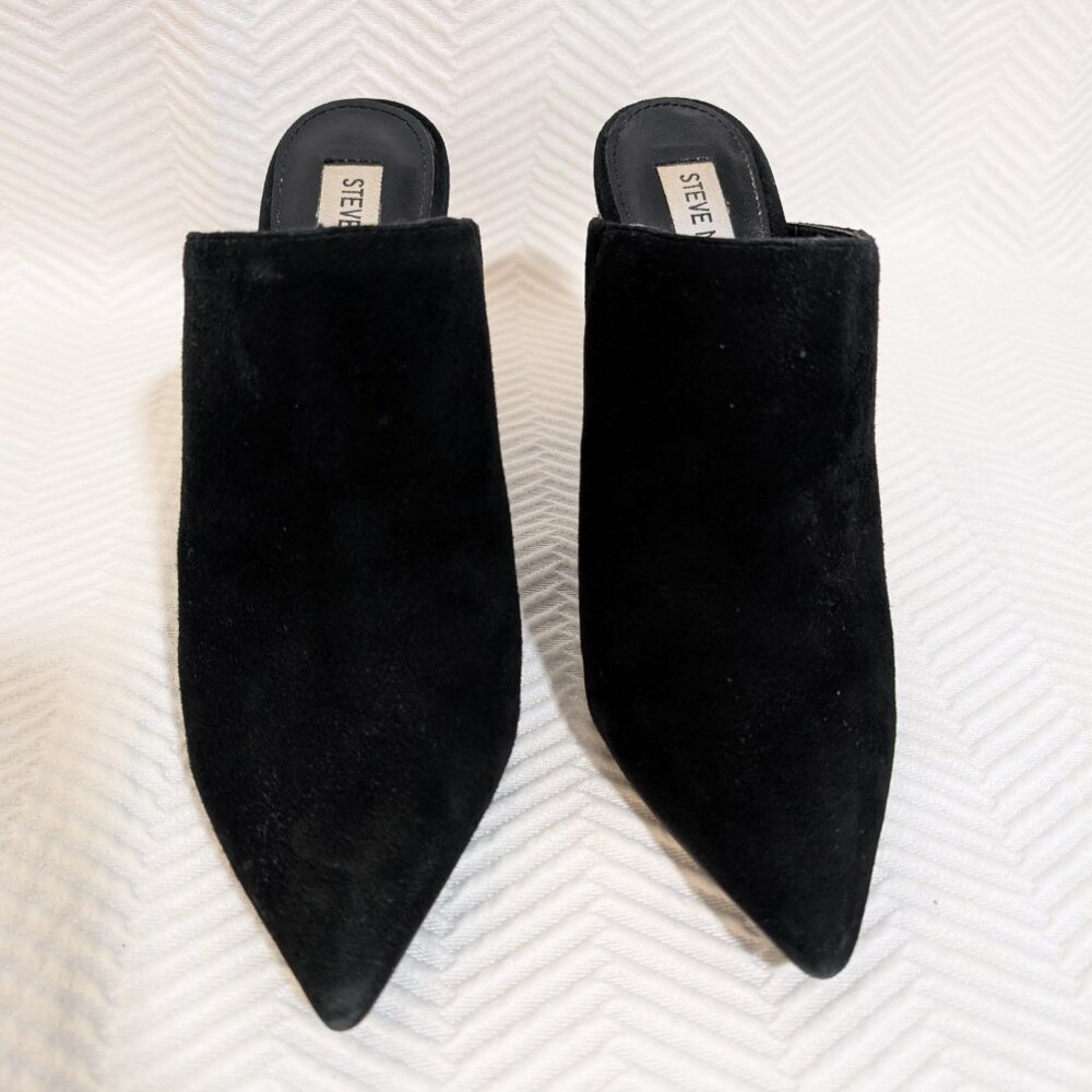 Steve Madden Darlene Black Suede Stiletto Mules Pointy Toe High Heels Size 8 - Picture 3 of 11